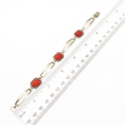 Symmetalic 925 Sterling 14K Gold Antique Art Deco Real Carnelian Bracelet 7.25"