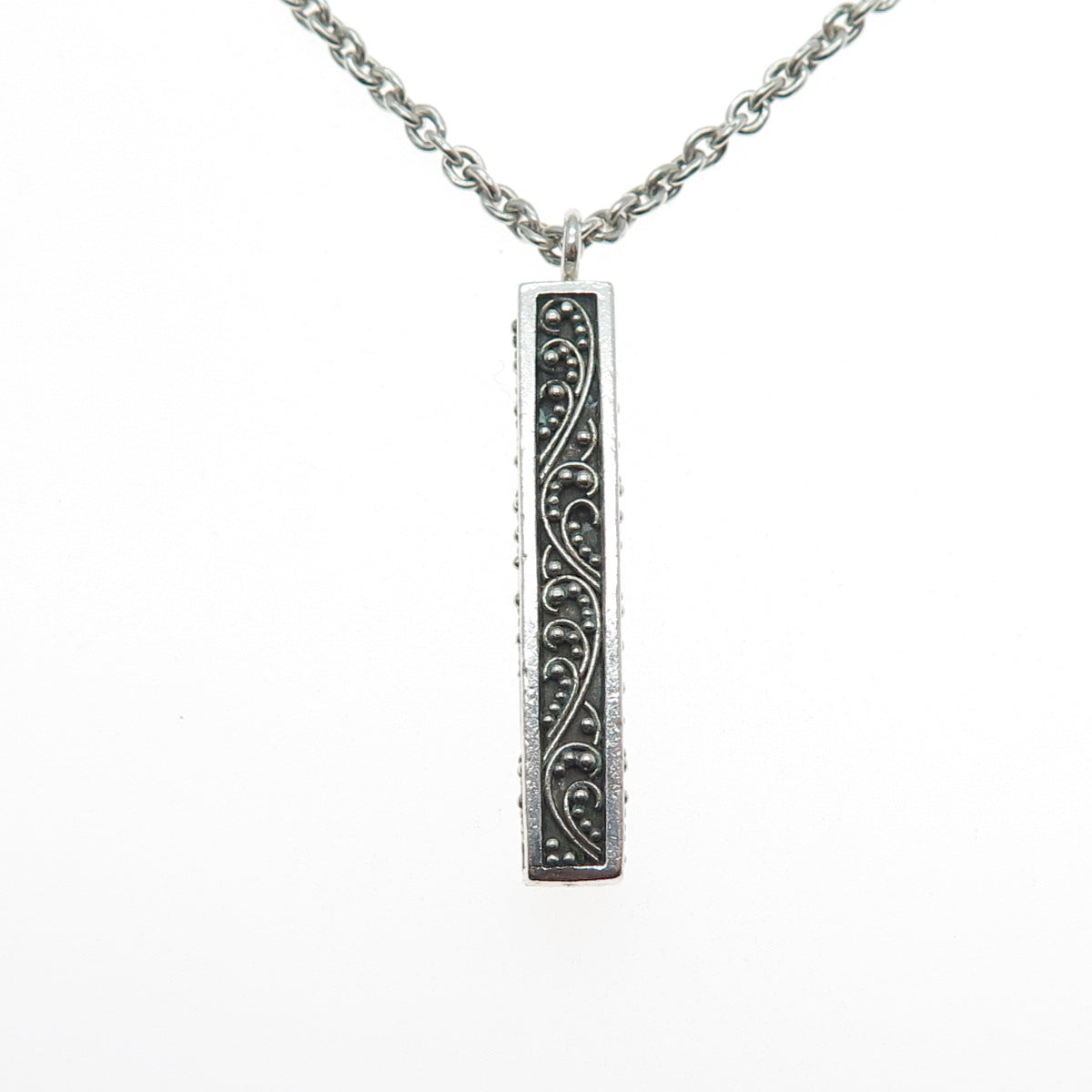 LOIS HILL 925 Sterling Silver Vintage Granulated Scroll Cable Chain Necklace 18"