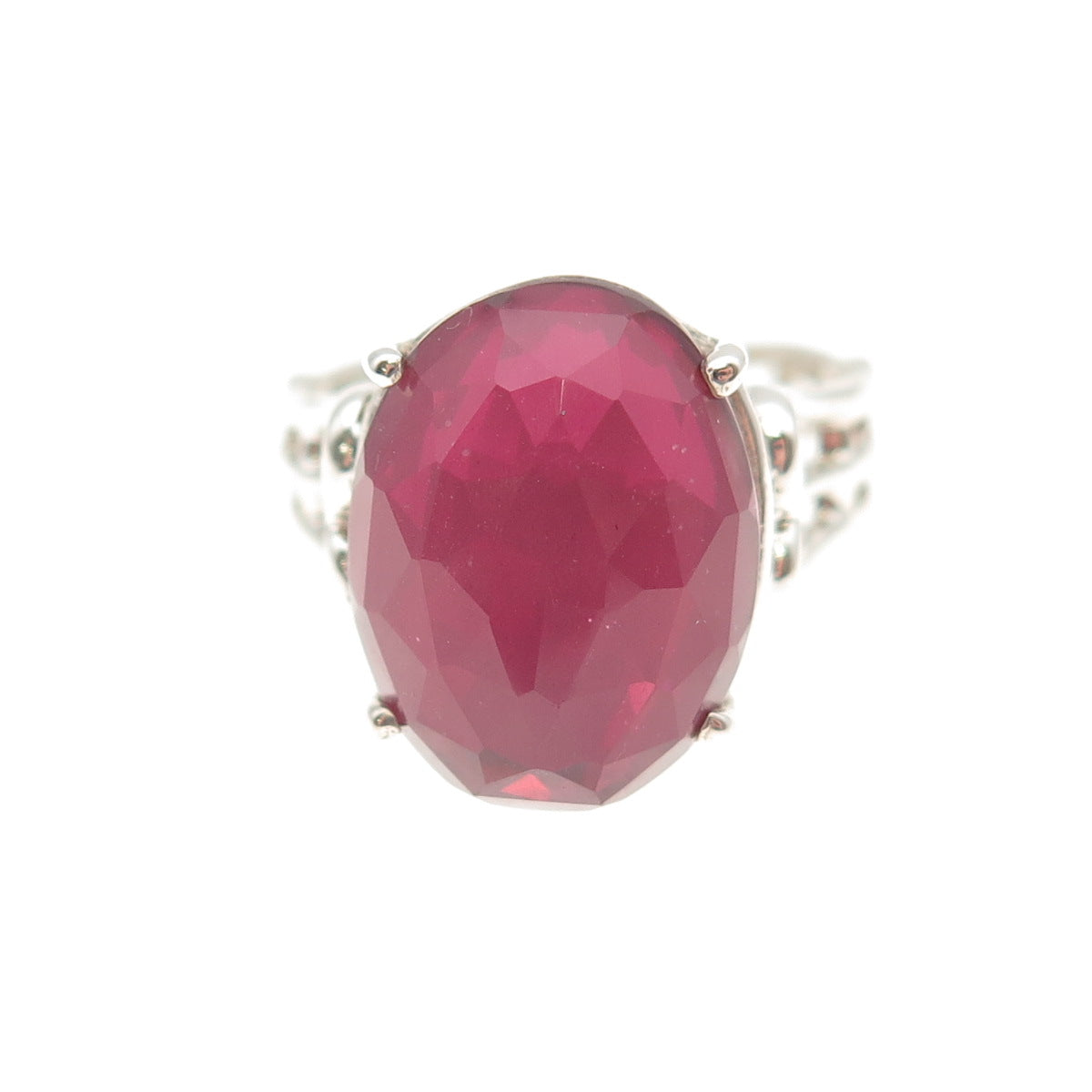 BJC Samuel Benham 925 Sterling Silver Vintage Cherry Glass Modernist Ring Size 9
