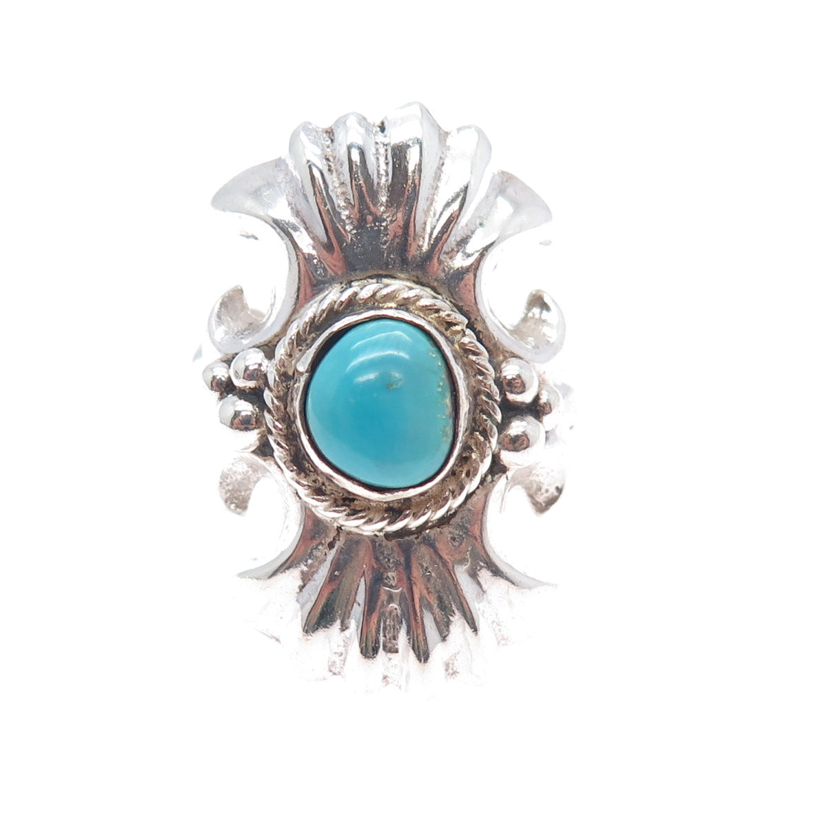 Old Pawn Sterling Silver Vintage Southwestern Turquoise Tribal Ring Size 7.25