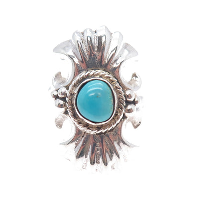 Old Pawn Sterling Silver Vintage Southwestern Turquoise Tribal Ring Size 7.25