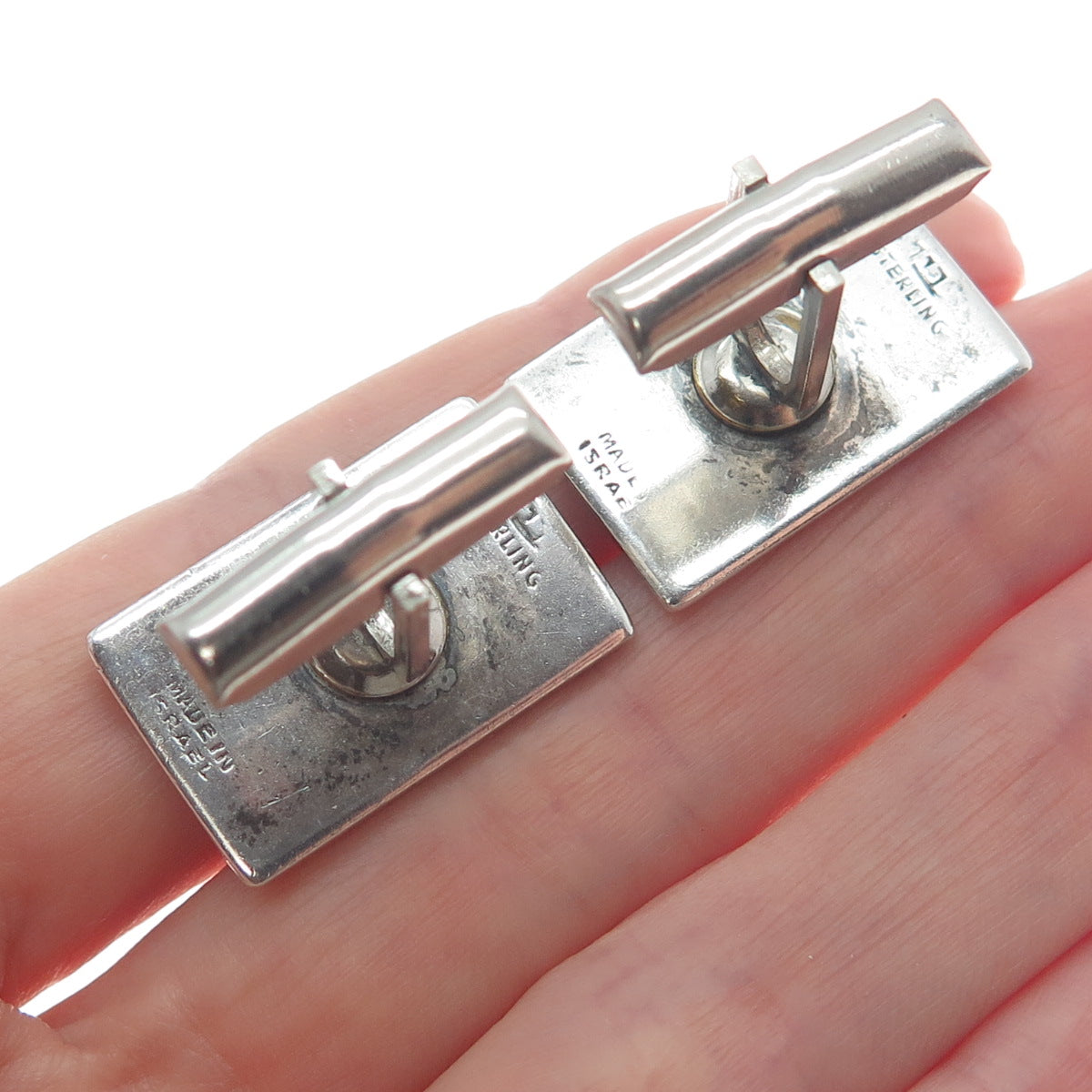 925 Sterling Silver Vintage Israel Modernist Flower Oxidized Cufflinks