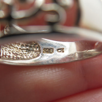 925 Sterling Silver Radiant-Cut C Z Ornate Ring Size 7