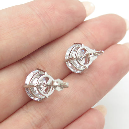 HAN 925 Sterling Silver Round-Cut White C Z Stud Earrings