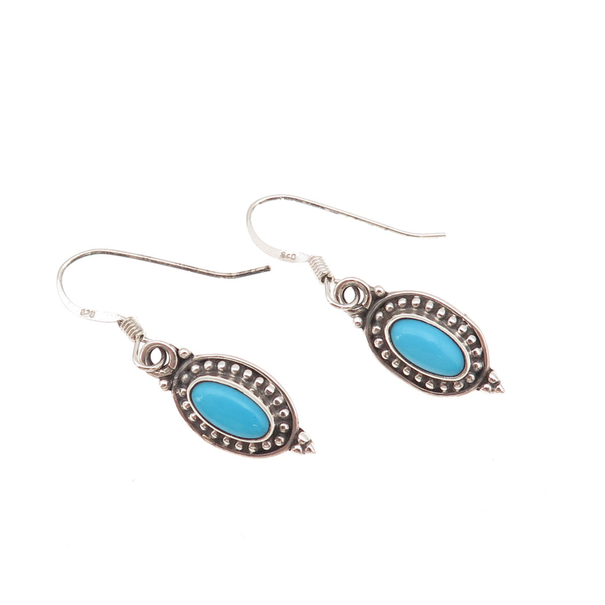 925 Sterling Silver Vintage Real Sleeping Beauty Turquoise Dangle Earrings
