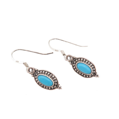 925 Sterling Silver Vintage Real Sleeping Beauty Turquoise Dangle Earrings