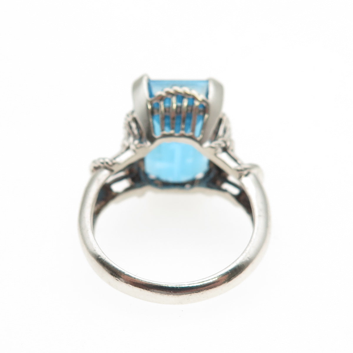 CHATEAU D'ARGENT Sterling Silver Vintage Real Emerald-Cut Blue Topaz Ring Size 6