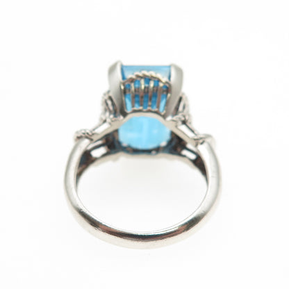 CHATEAU D'ARGENT Sterling Silver Vintage Real Emerald-Cut Blue Topaz Ring Size 6