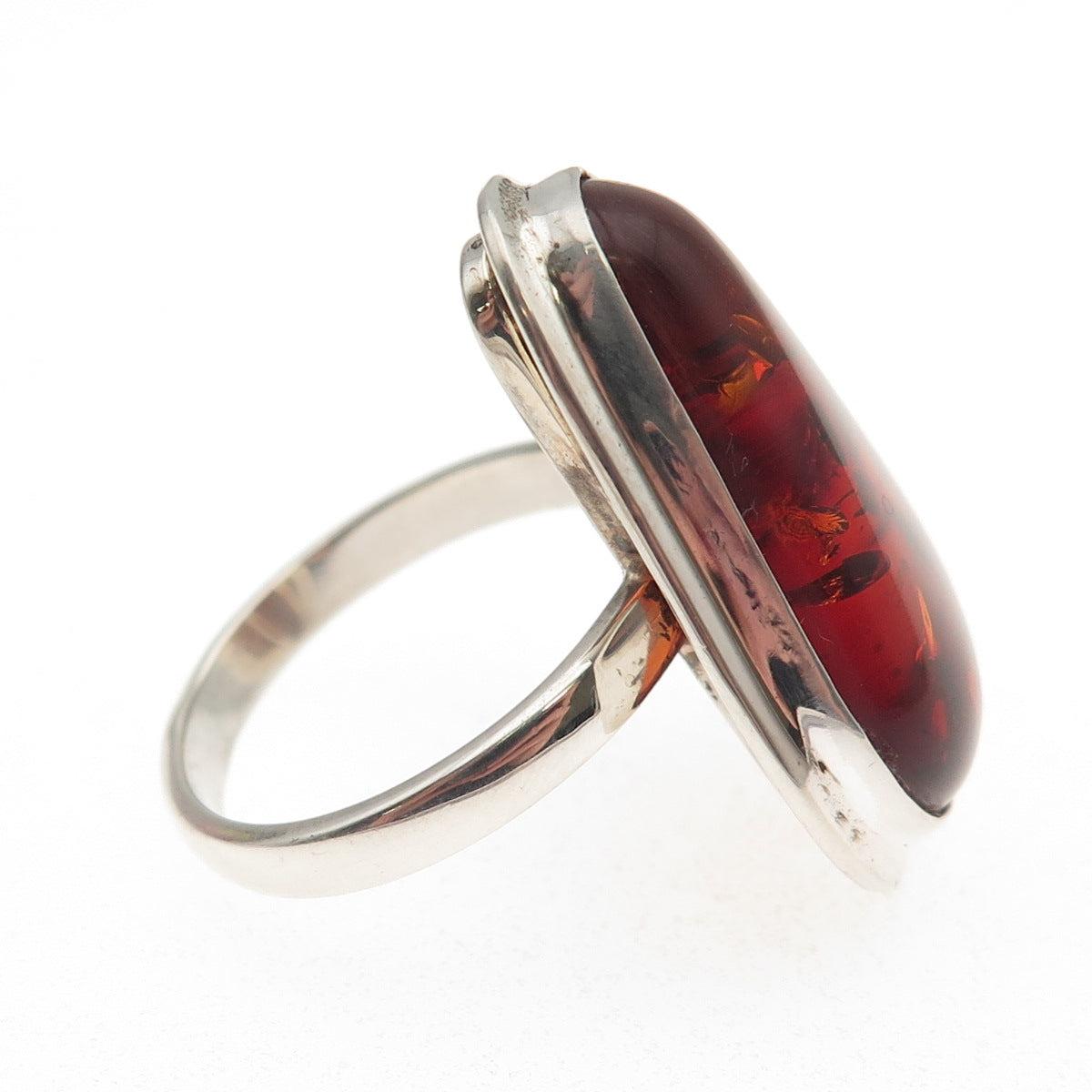 925 Sterling Silver Vintage Real Amber Modernist Ring Size 8.75