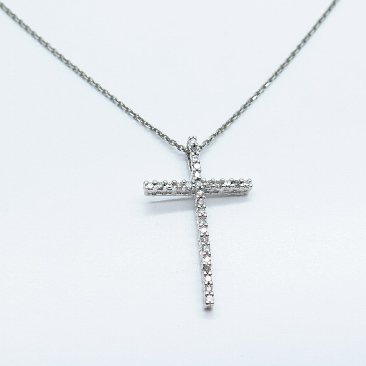 925 Sterling Silver Italy SUN White Diamond Cross Rolo Chain Necklace 16"