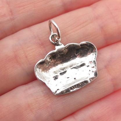 925 Sterling Silver Vintage Fleur de Lis Royal Crown Oxidized Mini Charm Pendant