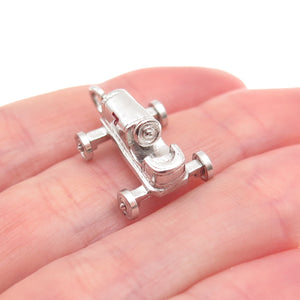 Wells Sterling Silver Vintage Enamel Number 7 Retro Racing Car 3D Mini Pendant