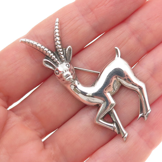 Coro Craft 925 Sterling Silver Vintage Antelope Oxidized Pin Brooch