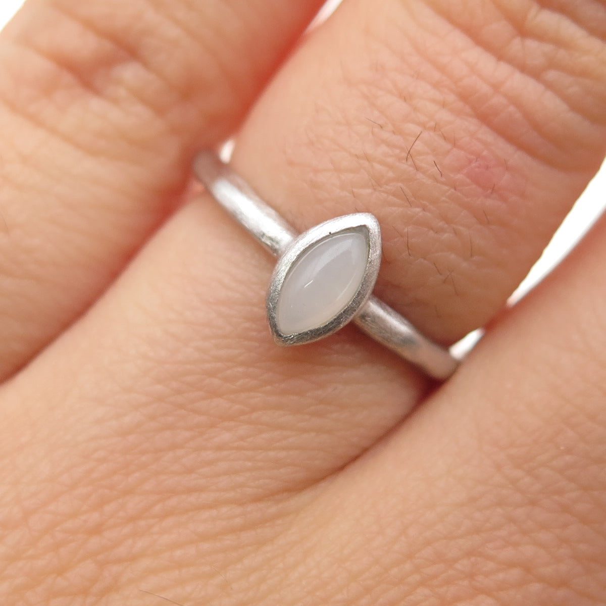 925 Sterling Silver Real Marquise-Cut Moonstone Ring Size 5.5