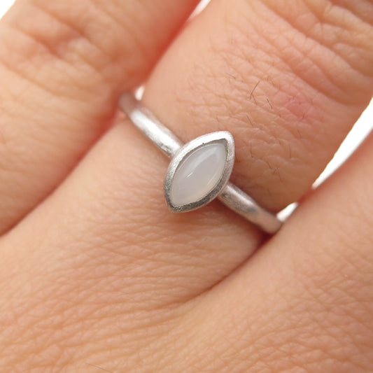 925 Sterling Silver Real Marquise-Cut Moonstone Ring Size 5.5
