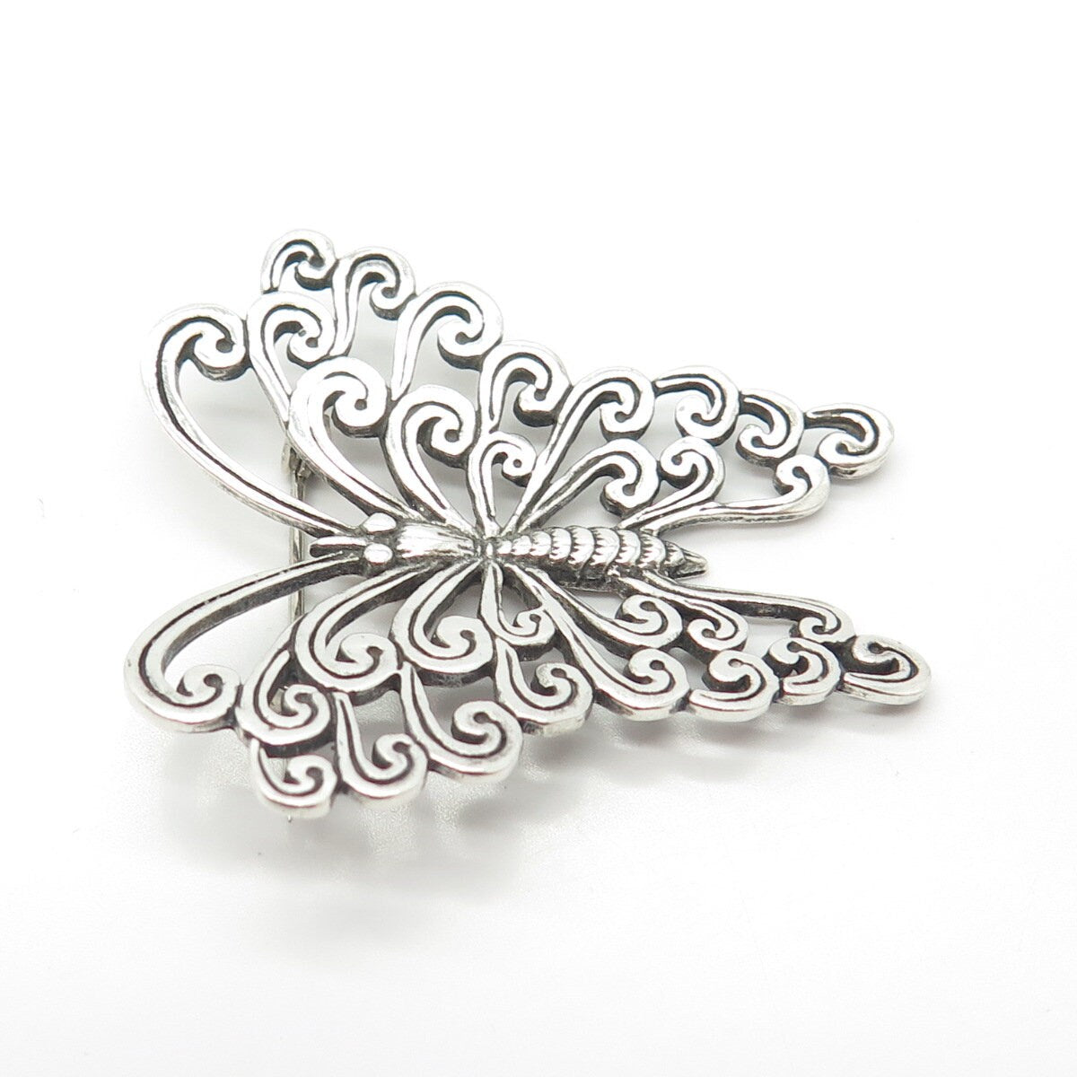 925 Sterling Silver Vintage Butterfly Ornate Pin Brooch