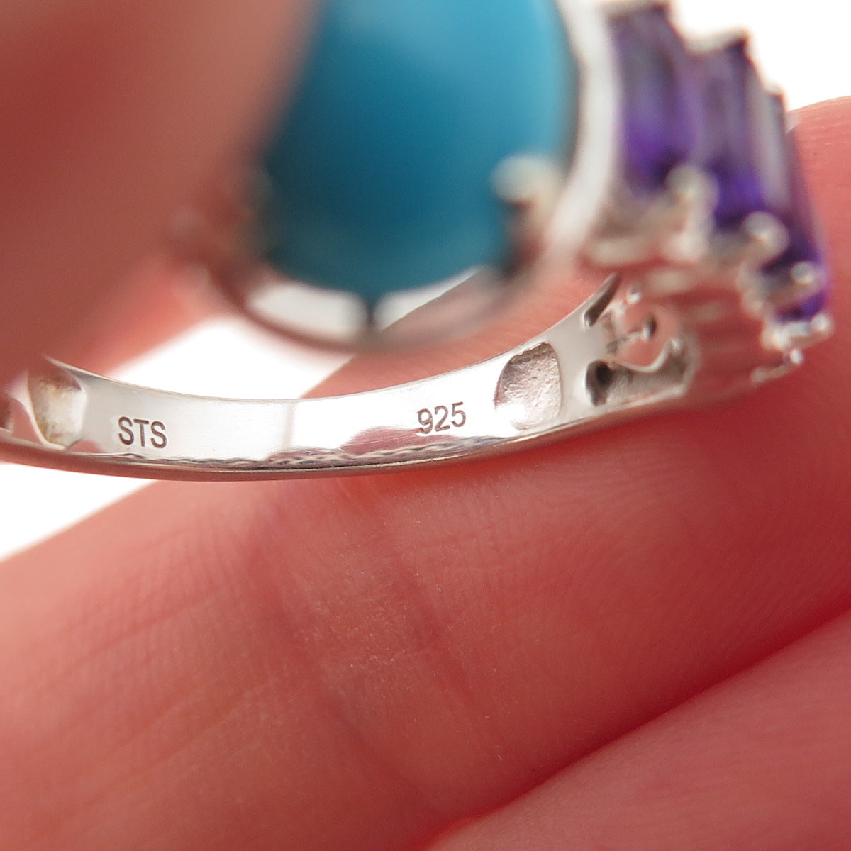Chuck Clemency 925 Sterling Silver Real Turquoise & Amethyst Ring Size 8
