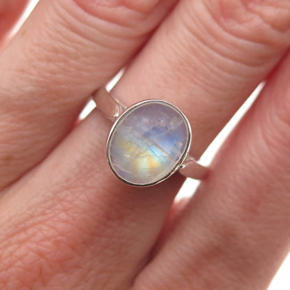 925 Sterling Silver Vintage Real Moonstone Oxidized Ring Size 6.25