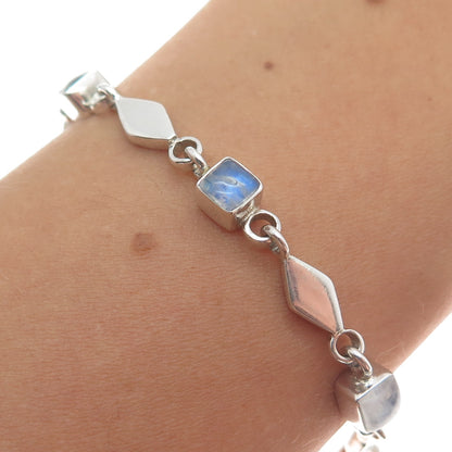 DOUG PAULUS Sterling Silver Vintage Real Moonstone Geometric Link Bracelet 7"