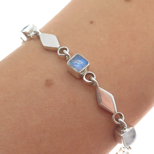 DOUG PAULUS Sterling Silver Vintage Real Moonstone Geometric Link Bracelet 7"