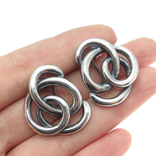 925 Sterling Silver Vintage Modernist Swirl Oxidized Omega Back Earrings