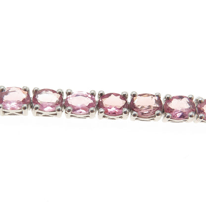 CHUCK CLEMENCY 925 Sterling Silver Real Pink Amethyst Tennis Link Bracelet 8.25"