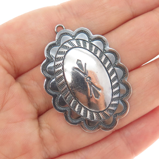 Old Pawn 925 Sterling Silver Vintage Southwestern Concho Oxidized Tribal Pendant