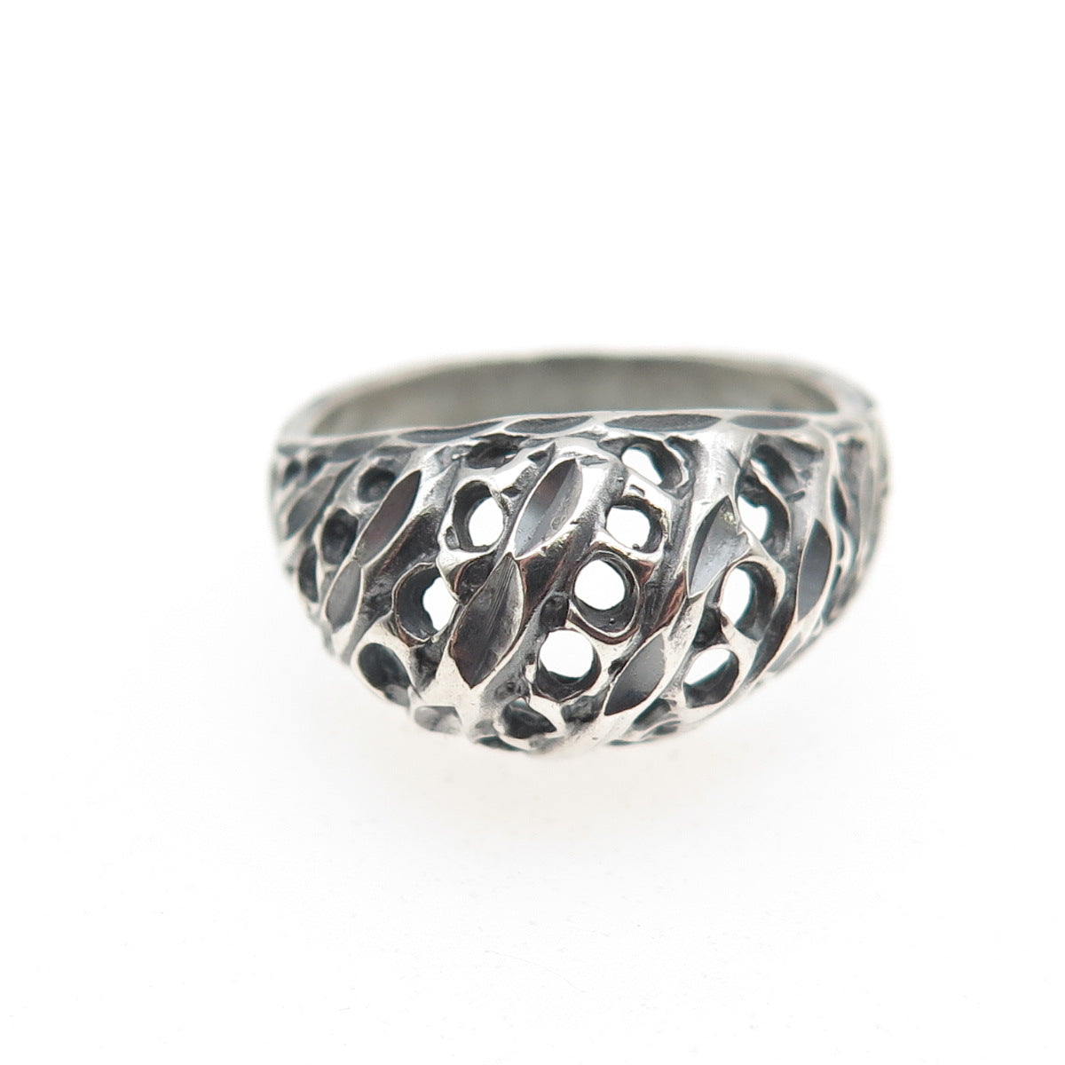 925 Sterling Silver Vintage Modernist Dome Oxidized Ring Size 6