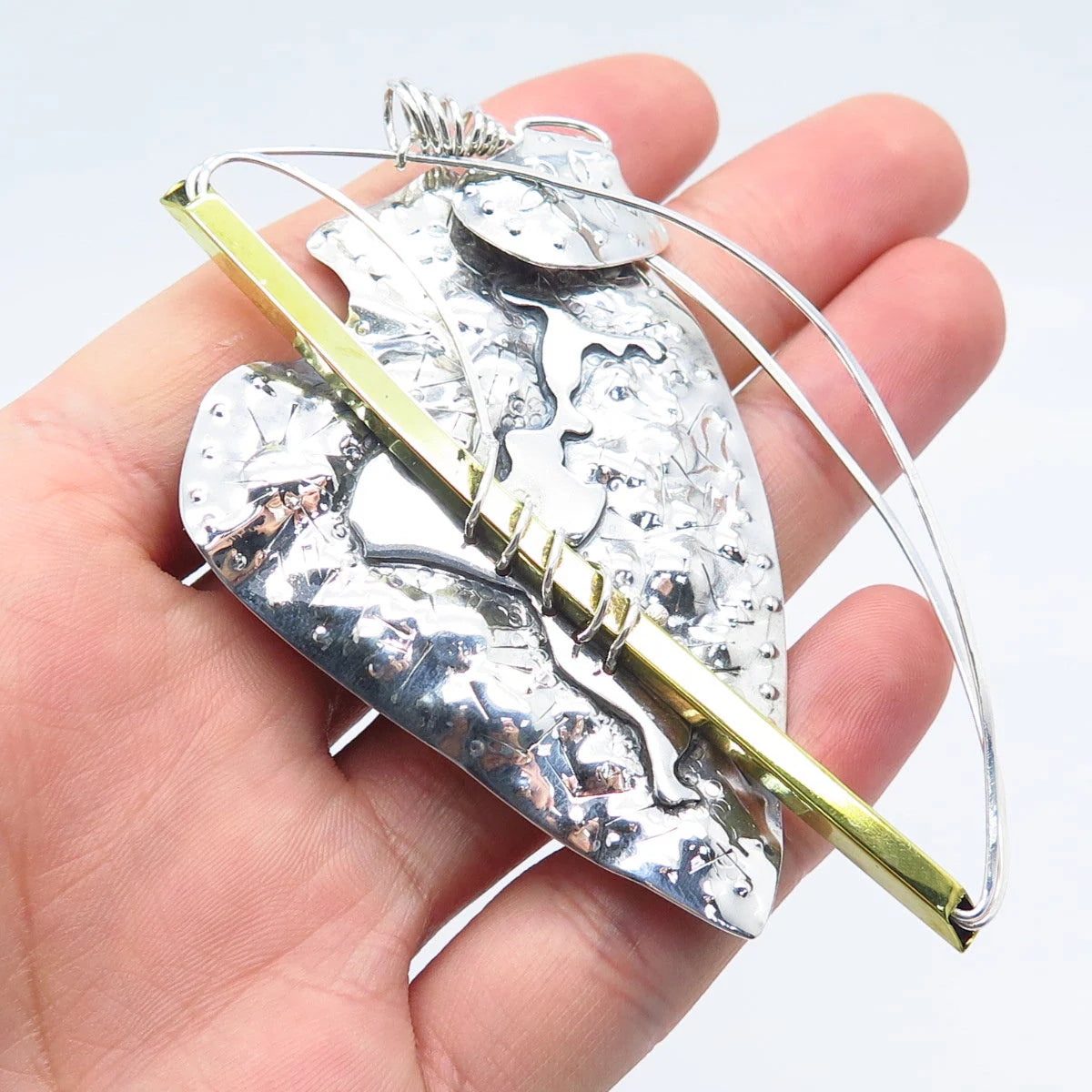 925 Sterling Silver 2-Tone Vintage Mary Ann Katke Modernist Pin Brooch