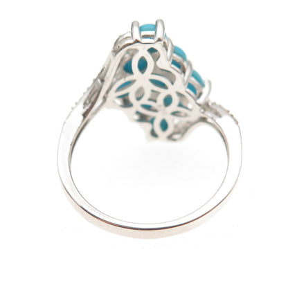 925 Sterling 2-Tone Real Sleeping Beauty Turquoise & White Topaz Ring Size 7.25