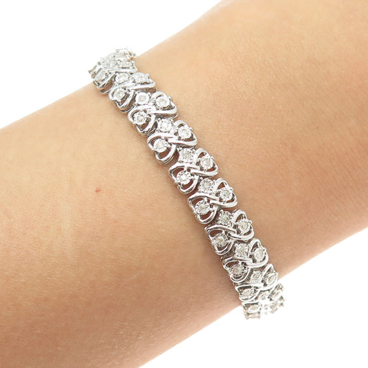 JANE SEYMOUR 925 Sterling Silver Real Diamond Infinity Heart Link Bracelet 7.75"