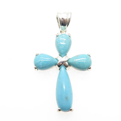 925 Sterling Silver Real Turquoise Gemstone Cross Pendant