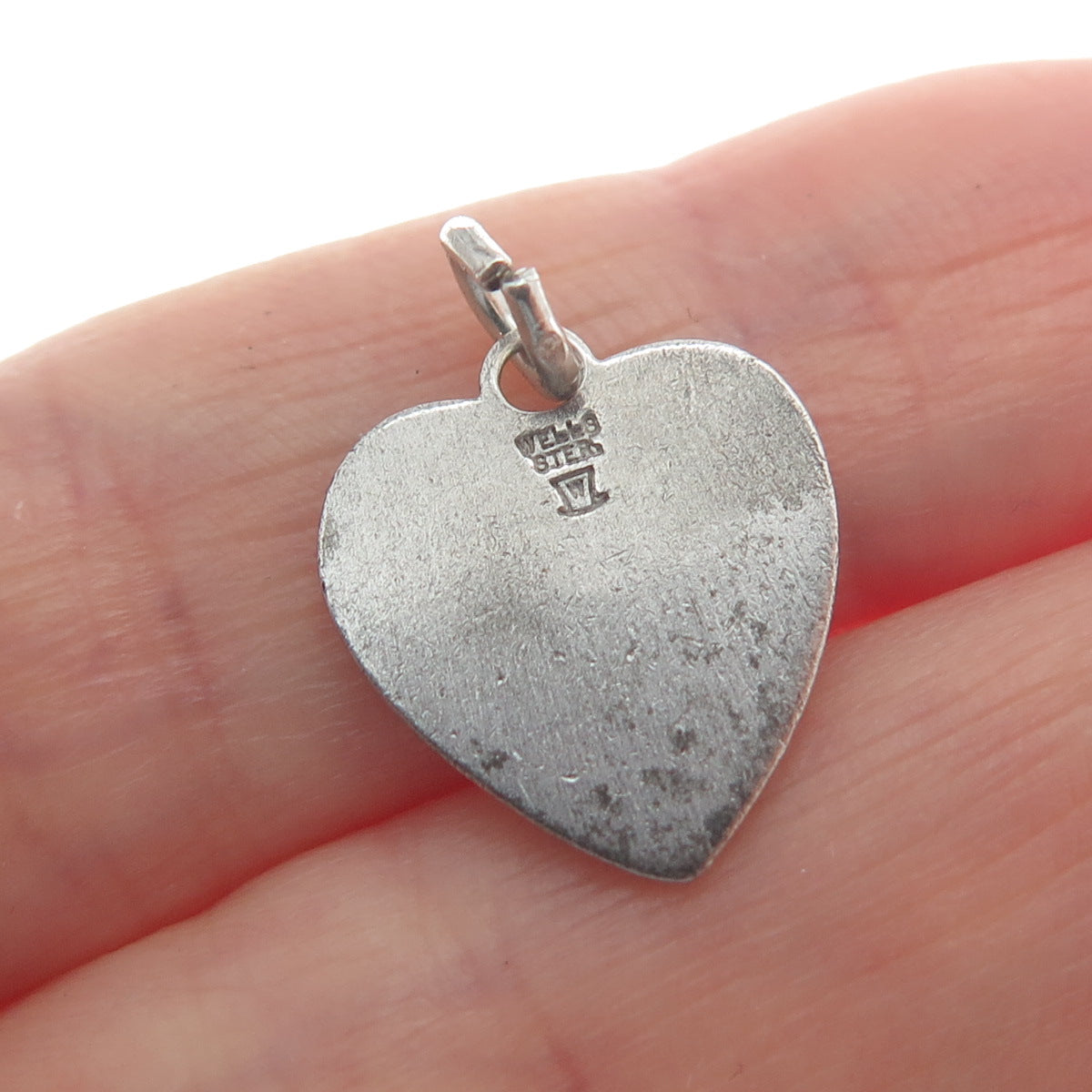 WELLS Sterling Silver Antique Enamel Rose Flower Heart Minimalist Charm Pendant