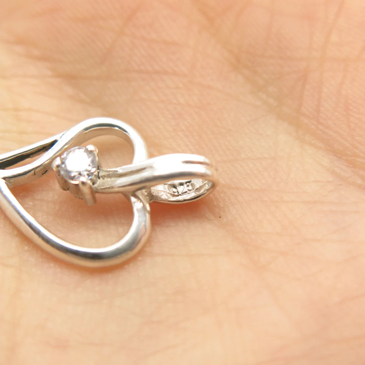 925 Sterling Silver Vintage C Z Heart Slide Pendant
