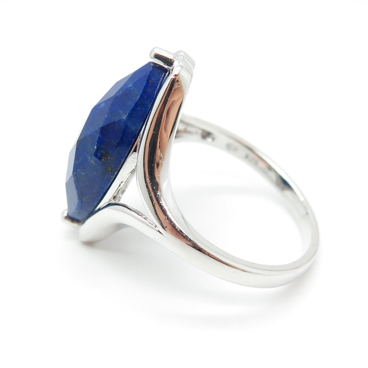 925 Sterling Silver Real Lapis Lazuli Modernist Ring Size 10