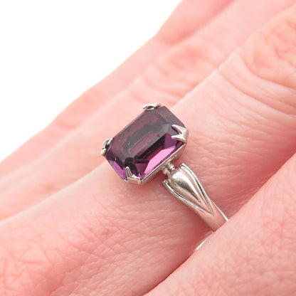 Uncas 925 Sterling Silver Antique Art Deco Emerald-Cut Rhinestone Ring Size 7