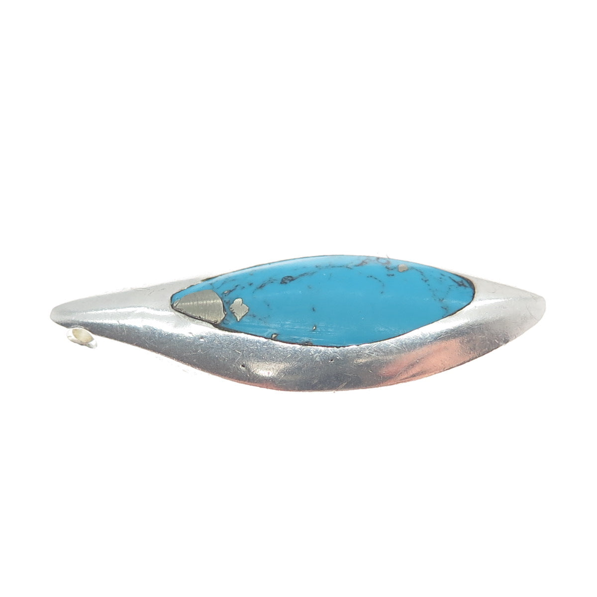 925 Sterling Silver Vintage Black Onyx Turquoise Gem Double Sided Slide Pendant