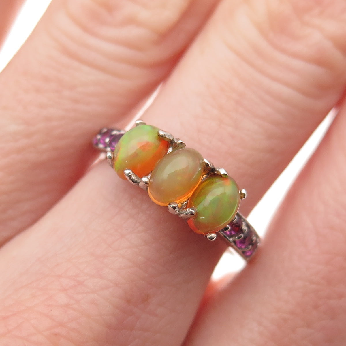 Chuck Clemency 925 Sterling Silver Real Opal & Amethyst Ring Size 7