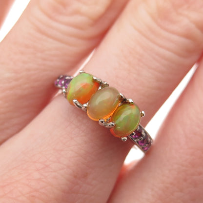 Chuck Clemency 925 Sterling Silver Real Opal & Amethyst Ring Size 7