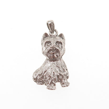 925 Sterling Silver Vintage Real Diamond Yorkshire Terrier Charm Pendant