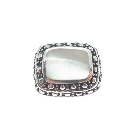 925 Sterling Silver Vintage Real MOP Granulated Oxidized Mini Charm Pendant