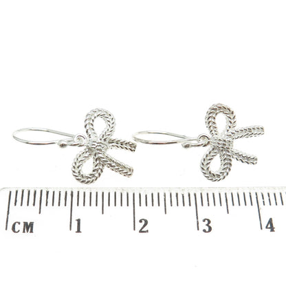 925 Sterling Silver Bow Roped Dangling Earrings