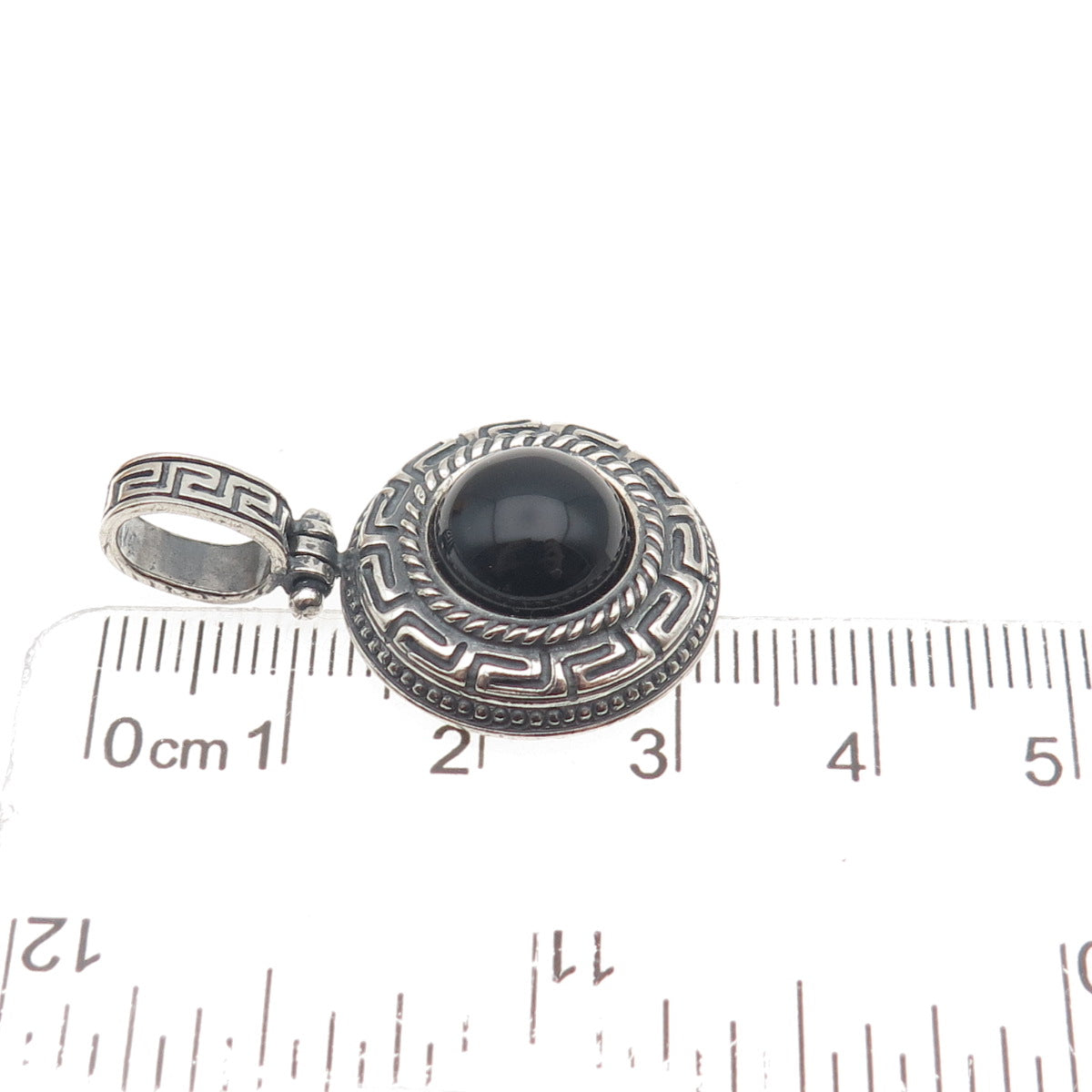 MILOR 925 Sterling Silver Vintage Italy Real Black Onyx Greek Key Charm Pendant