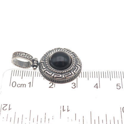 MILOR 925 Sterling Silver Vintage Italy Real Black Onyx Greek Key Charm Pendant
