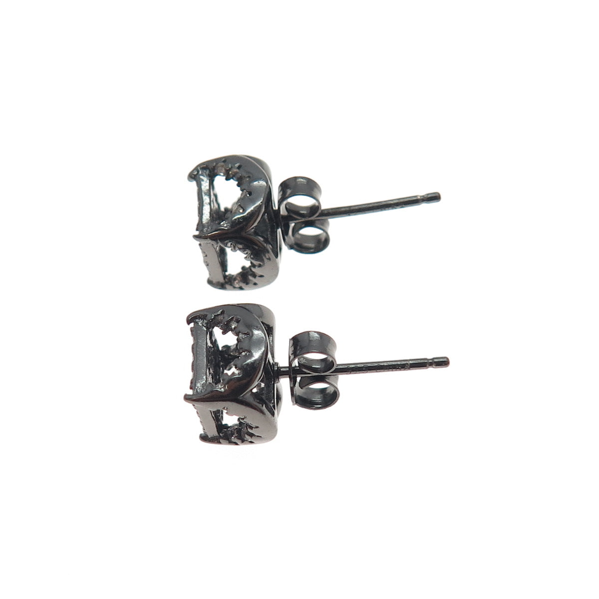 925 Sterling Silver Black Rhodium Round-Cut C Z Stud Earrings
