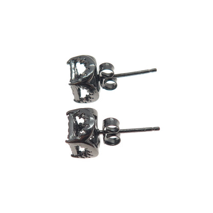 925 Sterling Silver Black Rhodium Round-Cut C Z Stud Earrings