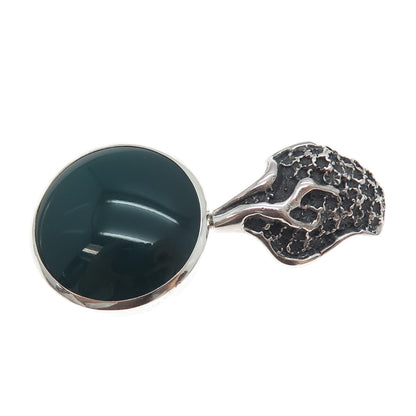 ZUMAN Sterling Silver Vintage Israel Real Green Onyx Modernist Oxidized Pendant