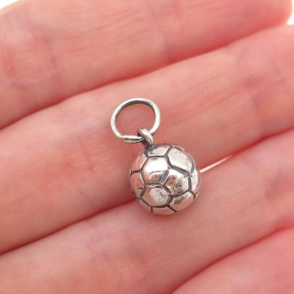 925 Sterling Silver Vintage Soccer Ball Oxidized 3D Charm Pendant