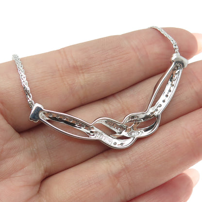 SUN 925 Sterling Silver Real Diamond Twisted Knot Woven Chain Necklace 18"