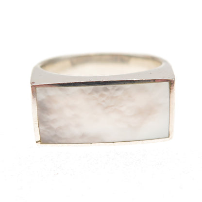925 Sterling Silver Vintage Real MOP Modernist Ring Size 10.25
